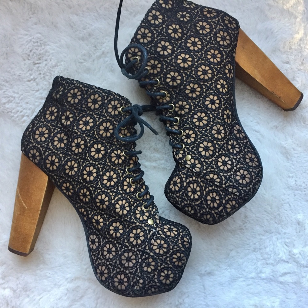 ❌SOLD❌Jeffrey Campbell Lita Mac Crochet Heel Boots - Picture 1 of 8